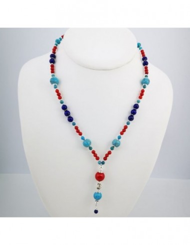 Turquoise, Bamboo Coral, and Lapis Lazuli Necklace