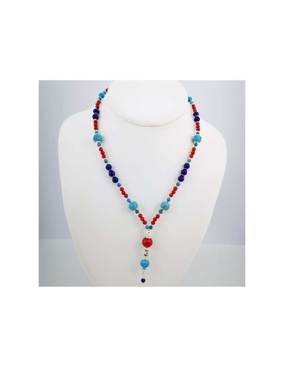 Lapis Lazuli, Coral and Turquoise Beaded store Necklace