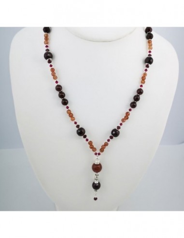 Garnet, Strawberry Quartz, and Swarovski Crystal Necklace