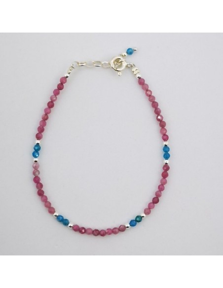 Pulsera de Turmalina Rosa y Apatito Azul