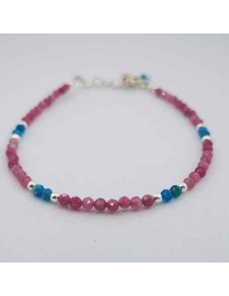Pulsera de Turmalina Rosa y Apatito Azul