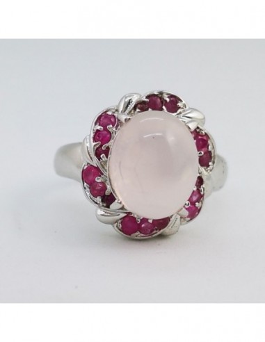 Anillo de Cuarzo Rosa y Rubí