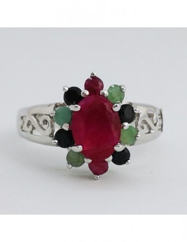 Emerald, Ruby, and Spinel Ring