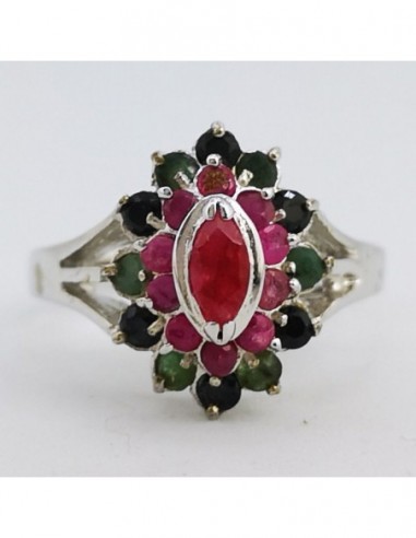 Emerald, Ruby, and Spinel Ring