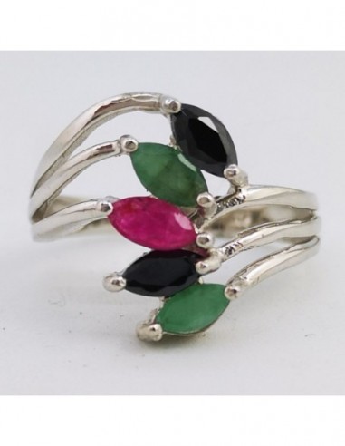 Emerald, Ruby, and Spinel Ring