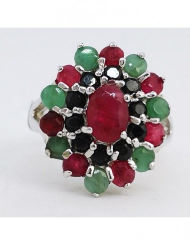 Emerald, Ruby, and Spinel Ring