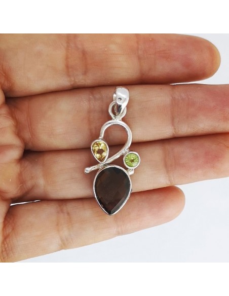 Colgante de Cuarzo Ahumado, Peridoto y Cuarzo Citrino