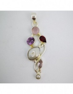 Colgante de Cuarzo Rosa, Granate, Amatista y Perla