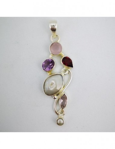 Rose Quartz, Garnet, Amethyst, and Pearl Pendant