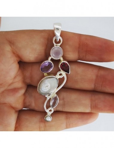 Colgante de Cuarzo Rosa, Granate,...