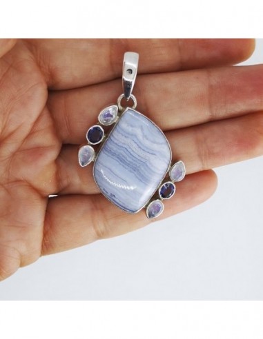 Chalcedony, Iolite, and Moonstone Pendant