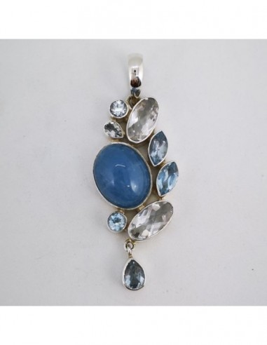 Aquamarine, Blue Topaz, and Rock Crystal Pendant