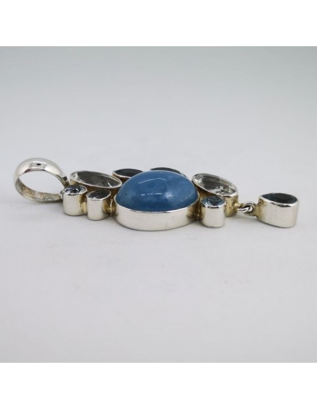 Colgante de Aguamarina, Topacio Azul y Cristal de Roca
