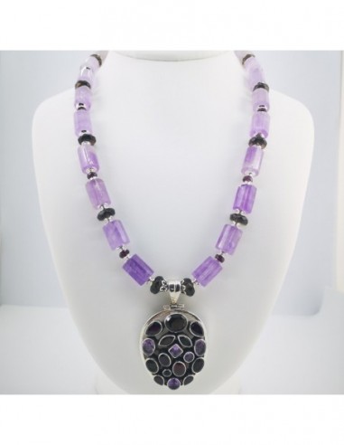 Amethyst, Garnet, and Smoky Quartz Necklace with Pendant