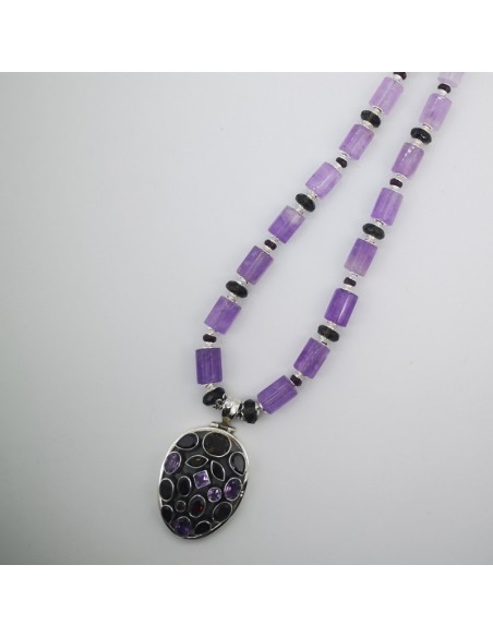 Collar de Amatista, Granate y Cuarzo Ahumado con Colgante