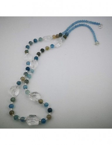 Blue Rutilated Quartz, Aquamarine, and Rock Crystal Necklace