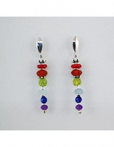 Coral, Carnelian, Peridot, Aquamarine, and Amethyst Earrings