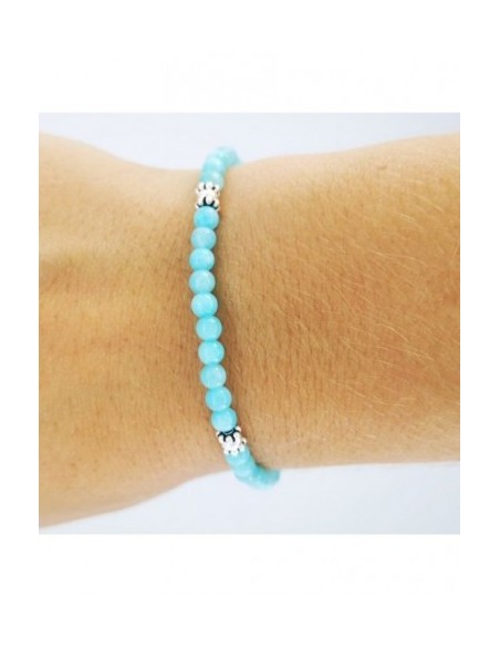 Pulsera Elástica de Gemas, Adornos de Plata y Bola Pequeña