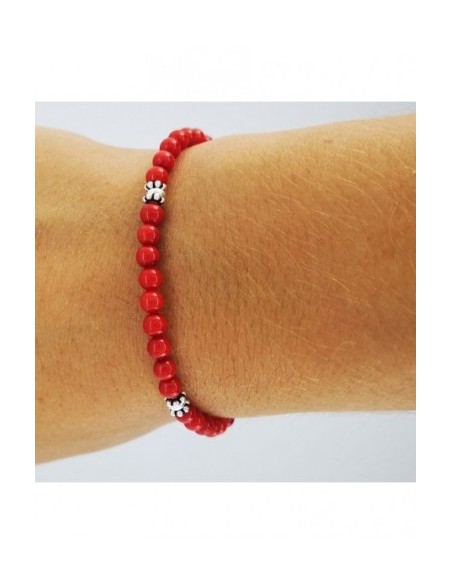 Pulsera Elástica de Gemas, Adornos de Plata y Bola Pequeña