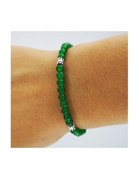 Pulsera Elástica de Gemas, Adornos de Plata y Bola Pequeña