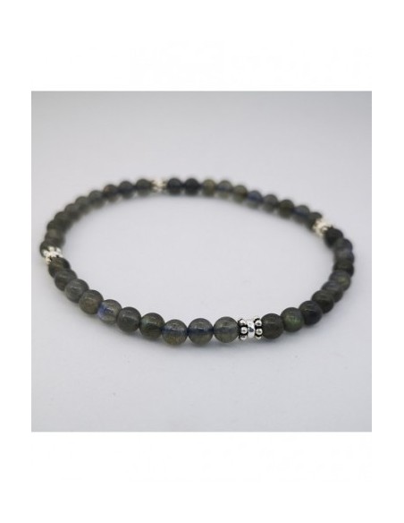 Pulsera Elástica de Gemas, Adornos de Plata y Bola Pequeña