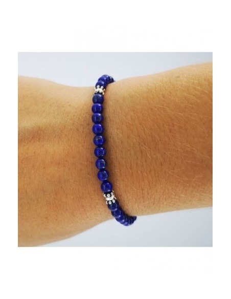 Pulsera Elástica de Gemas, Adornos de Plata y Bola Pequeña