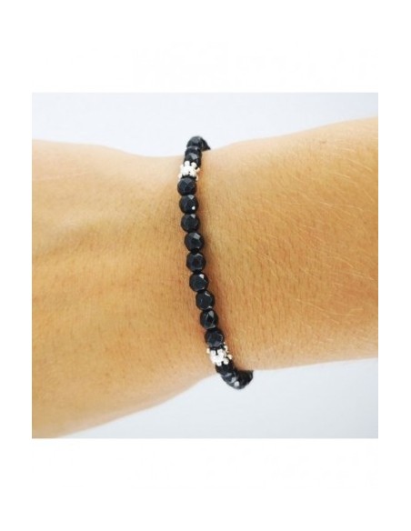 Pulsera Elástica de Gemas, Adornos de Plata y Bola Pequeña