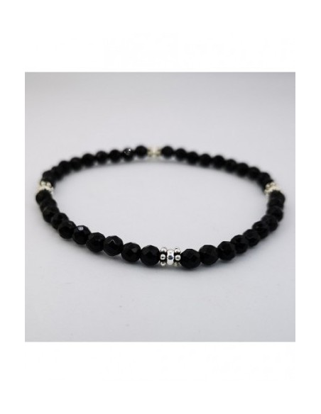 Pulsera Elástica de Gemas, Adornos de Plata y Bola Pequeña