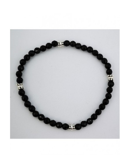 Pulsera Elástica de Gemas, Adornos de Plata y Bola Pequeña