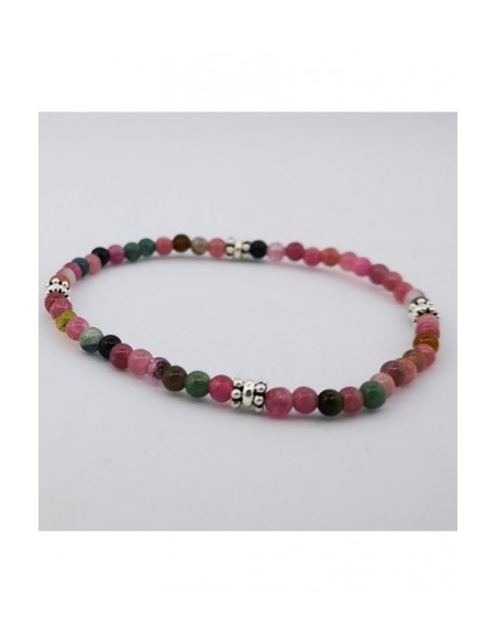 Pulsera Elástica de Gemas, Adornos de Plata y Bola Pequeña