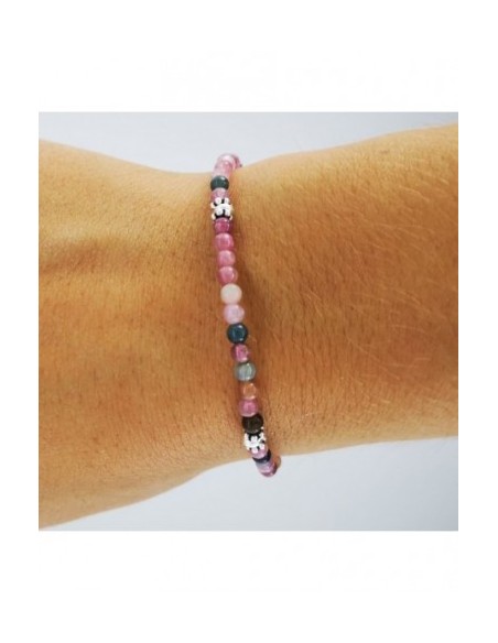 Pulsera Elástica de Gemas, Adornos de Plata y Bola Pequeña