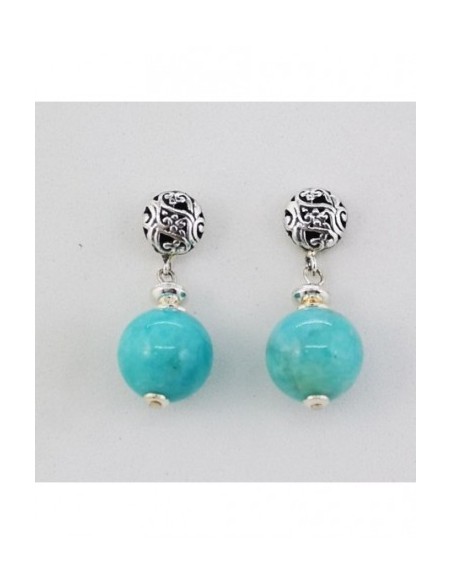 Round Gemstone Ball Earrings with Engraved Silver Ornament