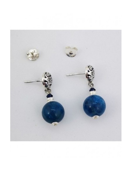 Round Gemstone Ball Earrings with Engraved Silver Ornament