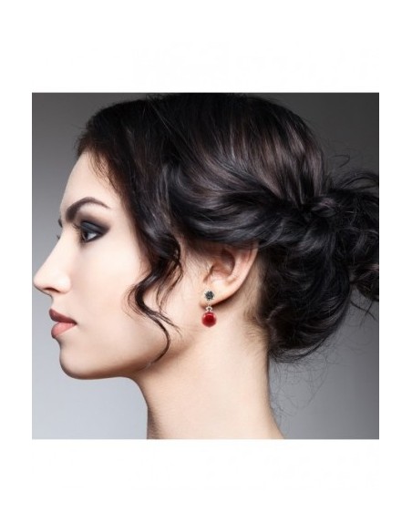 Round Gemstone Ball Earrings with Engraved Silver Ornament