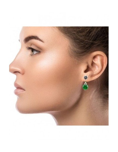 Round Gemstone Ball Earrings with Engraved Silver Ornament