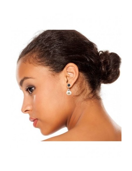 Round Gemstone Ball Earrings with Engraved Silver Ornament