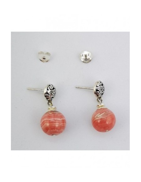Round Gemstone Ball Earrings with Engraved Silver Ornament