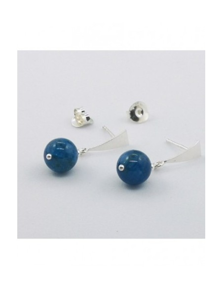 Pendientes de Gemas de Bola con Adorno de Plata Triángulo