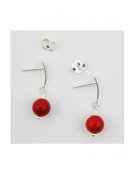 Ball Gemstone Earrings with Silver Triangle Ornament