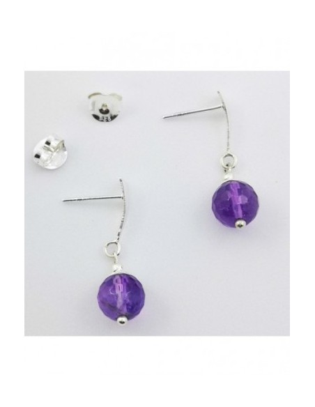 Ball Gemstone Earrings with Silver Triangle Ornament