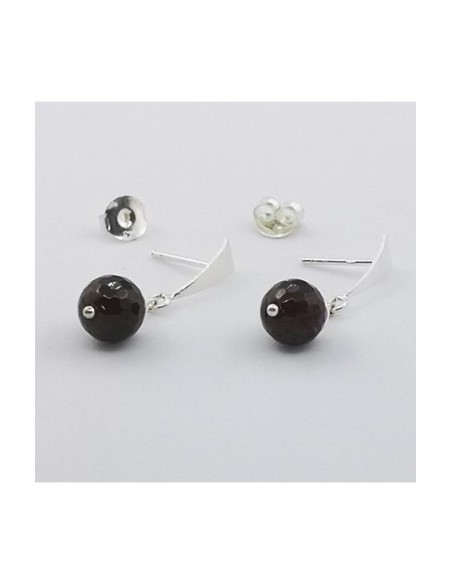 Ball Gemstone Earrings with Silver Triangle Ornament