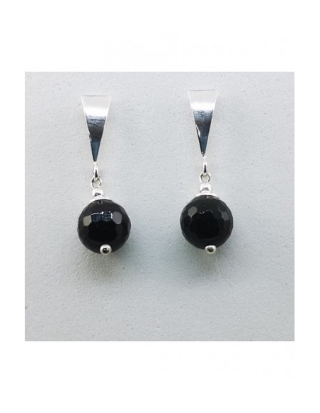 Ball Gemstone Earrings with Silver Triangle Ornament