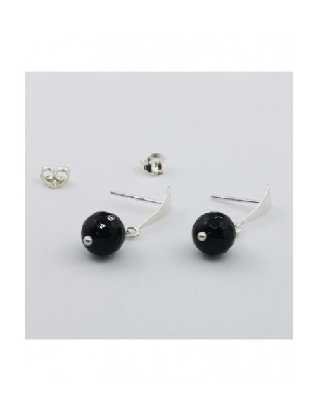 Ball Gemstone Earrings with Silver Triangle Ornament
