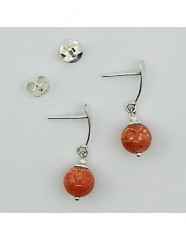 Ball Gemstone Earrings with Silver Triangle Ornament