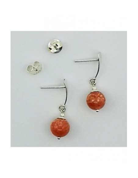 Ball Gemstone Earrings with Silver Triangle Ornament