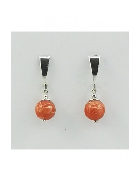 Ball Gemstone Earrings with Silver Triangle Ornament
