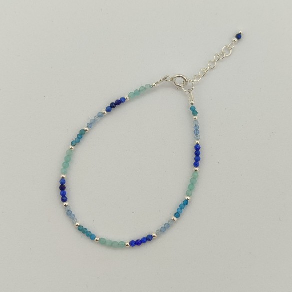 Pulsera de Amazonita, Lapislázuli, Aguamarina y Apatito Azul - Colección "Mini Líneas"
