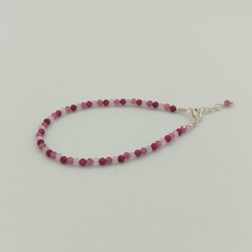 Pulsera de Cuarzo Rosa, Turmalina Rosa y Rubí - Colección Mini Líneas