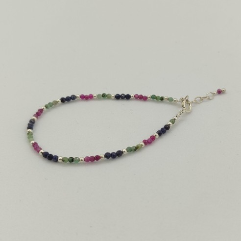 Pulsera de Rubí, Esmeralda y Zafiro - Colección Mini Líneas