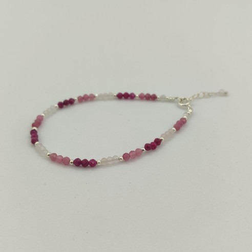 Pulsera de Rubí, Turmalina Rosa y Cuarzo Rosa - Colección "Mini Líneas"